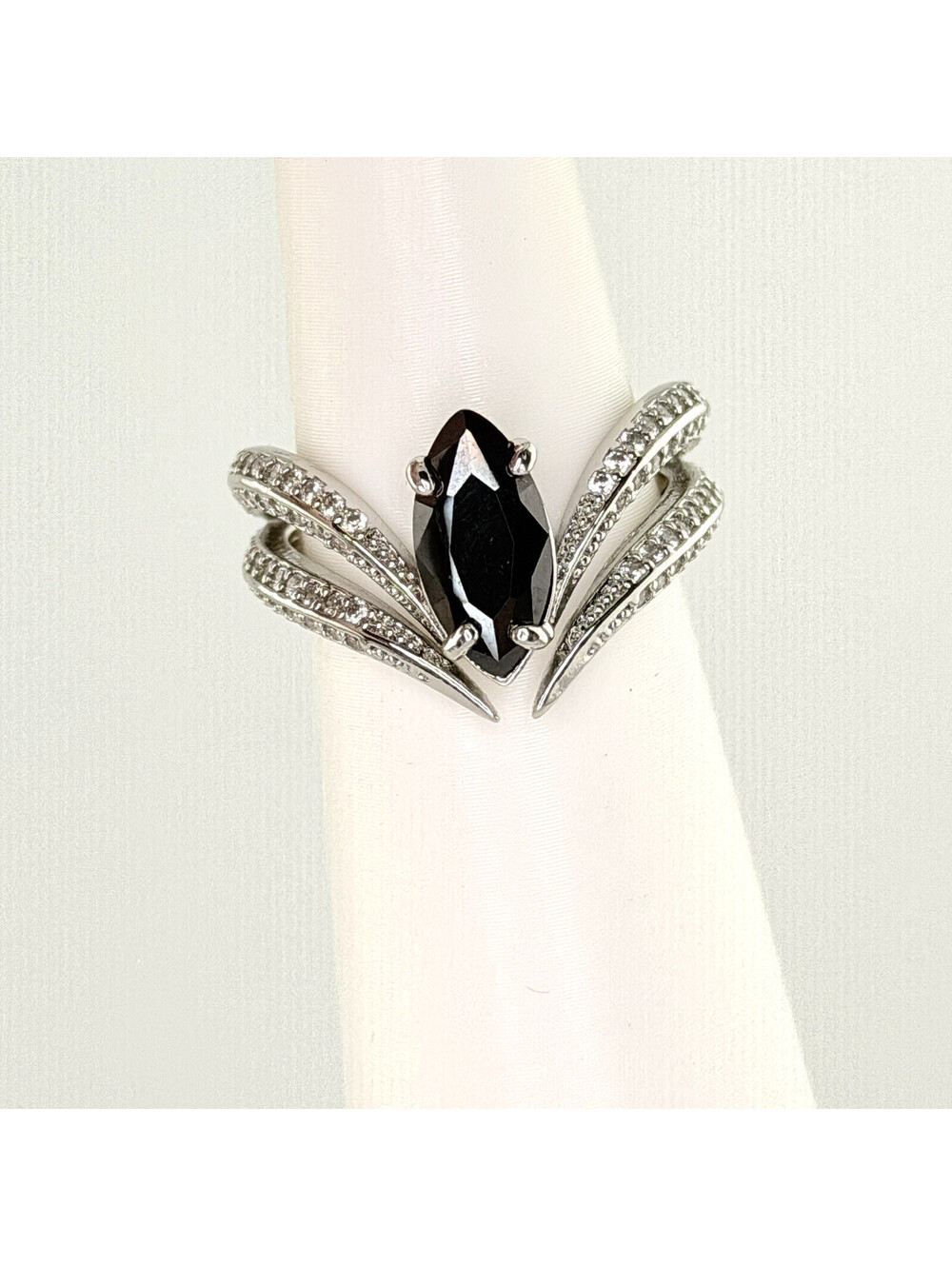 Bomb Party Reign Villain Ring Sz 7 "Villanous Embrace" Black Onyx Silver Plating